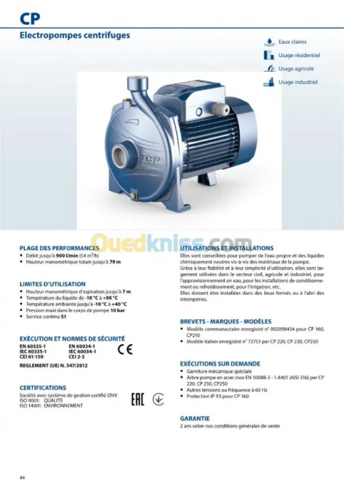 Pompes à eau centrifuges - PEDROLLO