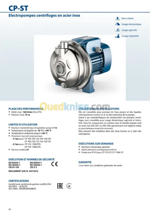 Pompes à eau centrifuges - PEDROLLO