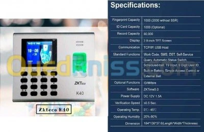 POINTEUSE BIOMÉTRIQUE ZKTECO K40