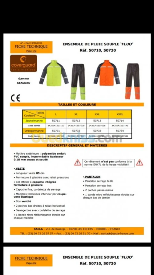 Impermiable seri de pluie kway monteau