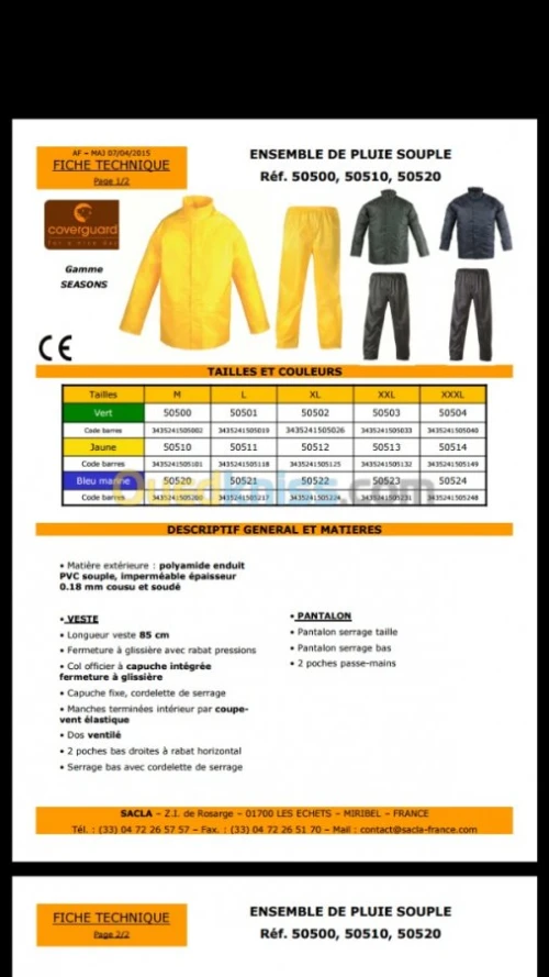 Impermiable seri de pluie kway monteau