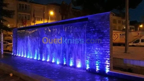 Fontaine, jet d'eau et mur d'eau
