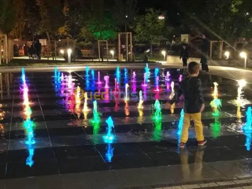 Fontaine, jet d'eau et mur d'eau