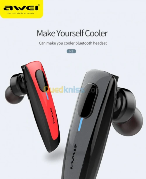 Ecouteur sans-fil bluetooth AWEI N3 avec microphone pour conduite