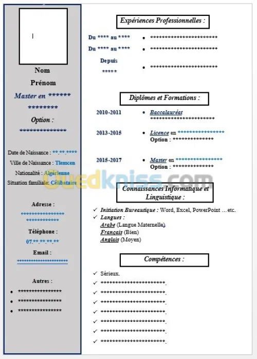 Saisie- CV ar/fr/An- Lettre Moti- Ppt