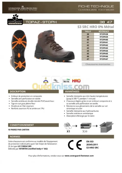 CHAUSSURE DE SÉCURITÉ /CASQUE /LUNETTE