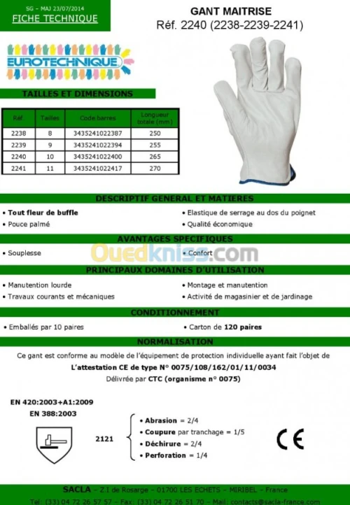 gant/casquette/blouse/harnais/gilet   