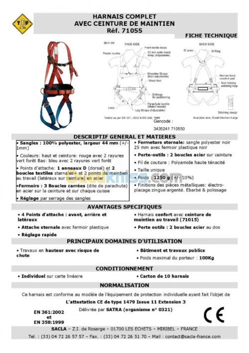 gant/casquette/blouse/harnais/gilet   