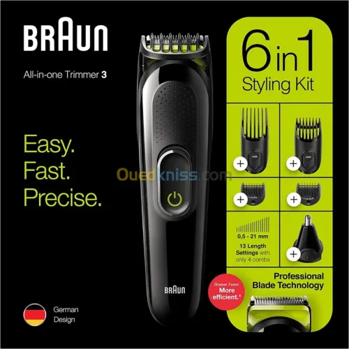 TONDEUSE BRAUN 6EN1 BARBE VISAGE ET CHEVEUX DESIGNED IN GERMANY MGK3221