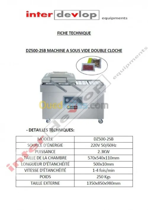MACHINE D'AMBALAGE SOUS VIDE A DOUBLE CLOCHE 