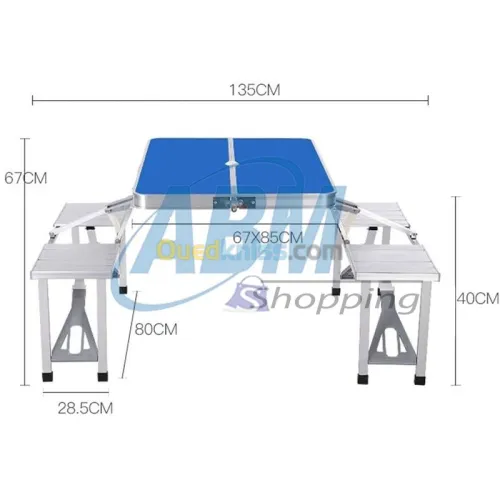 Table de camping pliante Valise en aluminium avec 4 chaises