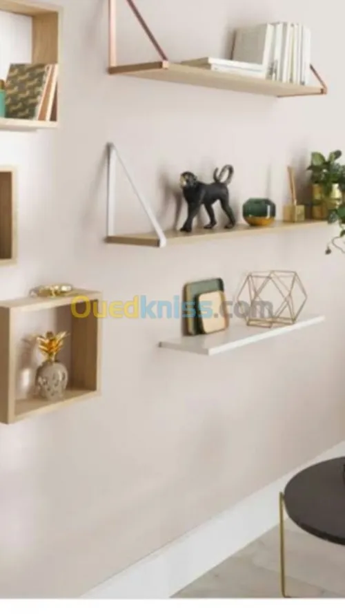  étagères en bois, verre sur mesure