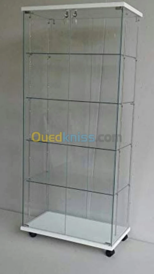  étagères en bois, verre sur mesure