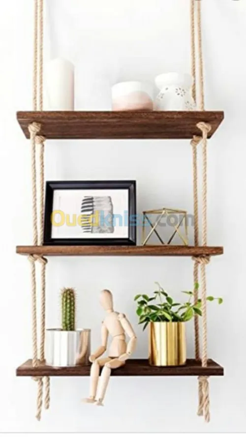  étagères en bois, verre sur mesure