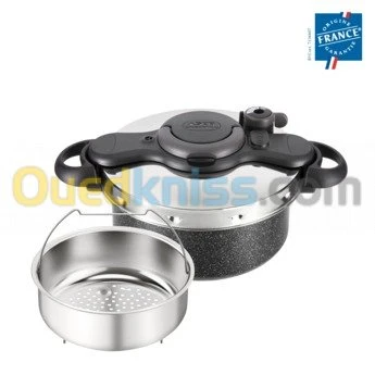Cocotte Seb 5L 2-en-1 dou Ultra Resist Effet Pierre + livre 100 recettes