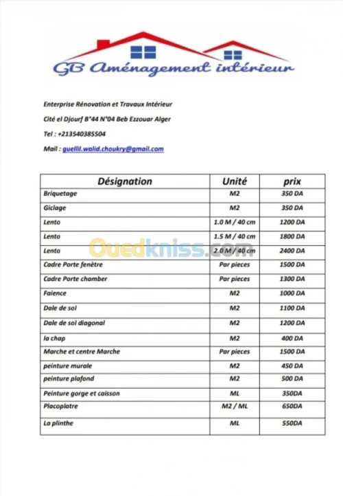 Tout travaux intérieurs
