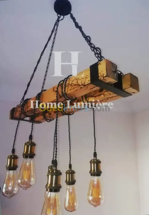 Lustre en bois moderne industriel