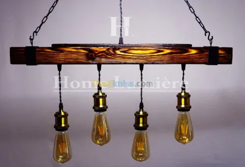 Lustre en bois moderne industriel