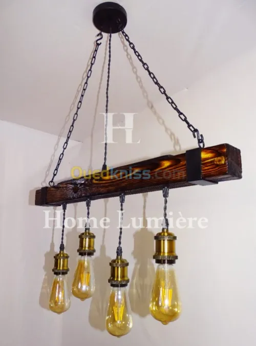 Lustre en bois moderne industriel