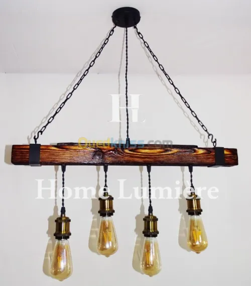 Lustre en bois moderne industriel