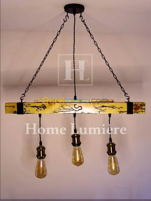 Lustre en bois moderne industriel