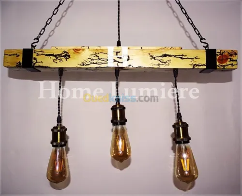 Lustre en bois moderne industriel