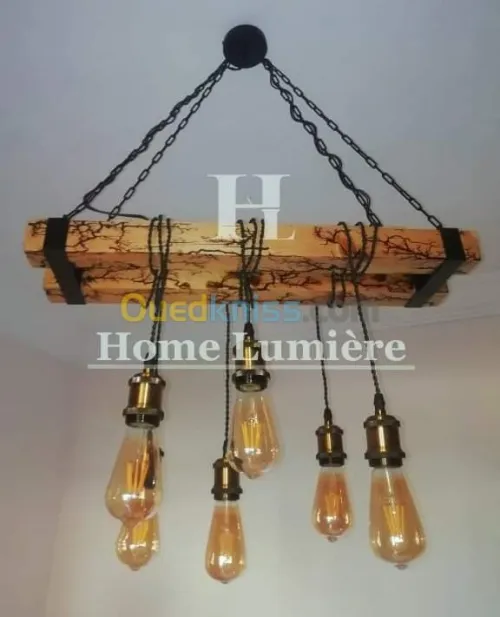 Lustre en bois moderne industriel