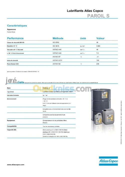 ATLAS COPCO PAROIL S 20 LITRES DISPONIBLE