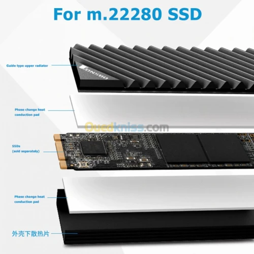 Dissipateur thermique pour M.2 SSD 2280 en alliage d'aluminium PCI-e PC