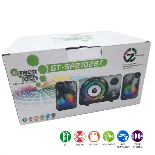 Haut Parleur Baffle sans-fil Bluetooth Green Tech GT-SP2102BT AUX 3.5mm USB Micro SD