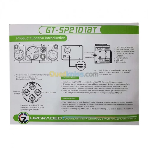 Haut Parleur Baffle sans-fil Bluetooth Green Tech GT-SP2102BT AUX 3.5mm USB Micro SD