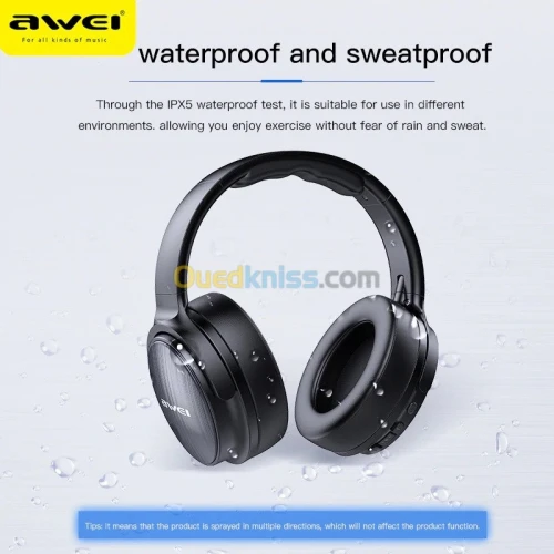 Casque Sans-fil bluetooth 5.0 AWEI A780BL pliable IPX5 étanche Micro SD