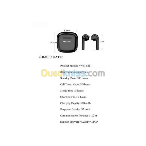 Awei Écouteurs Earbuds TWS T26