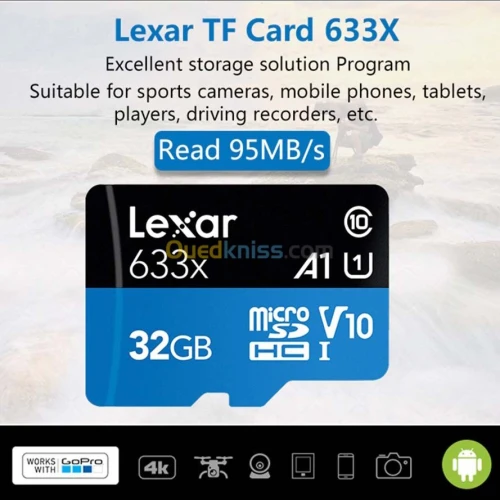 Carte mémoire Micro SD Lexar 633x 4K 32GB 64GB 128GB 100Mbps CLASS 10 ORIGINAL