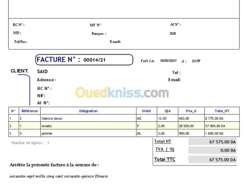  Gestion Commerciale Faïence et dalle 