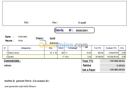  Gestion Commerciale Faïence et dalle 