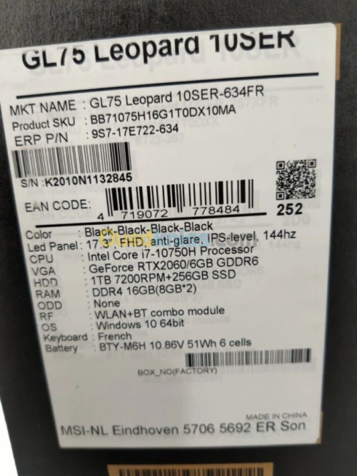 MSI GL75 I7 10750H/16G/RTX2060/17.3"