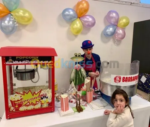 location Barbe a papa et pop corne Animation clown 