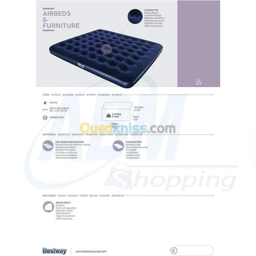 Matelas gonflable camping 203 x 183 x 22 cm -2 places 