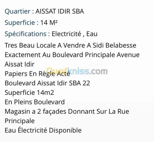 Vente Local Sidi bel abbes Sidi bel abbes