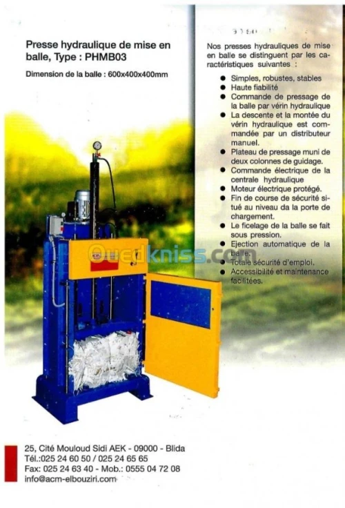 Presse  hydraulique de mise en balle