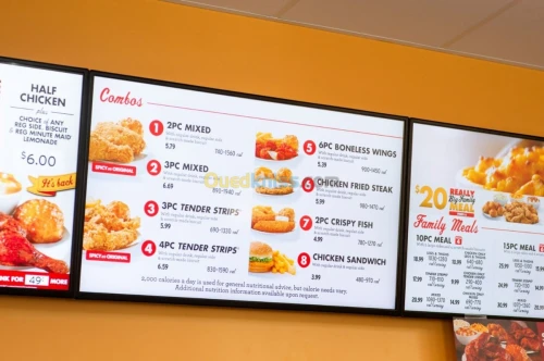 Menu board animé pour fastfood, snack