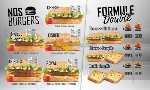Menu board animé pour fastfood, snack