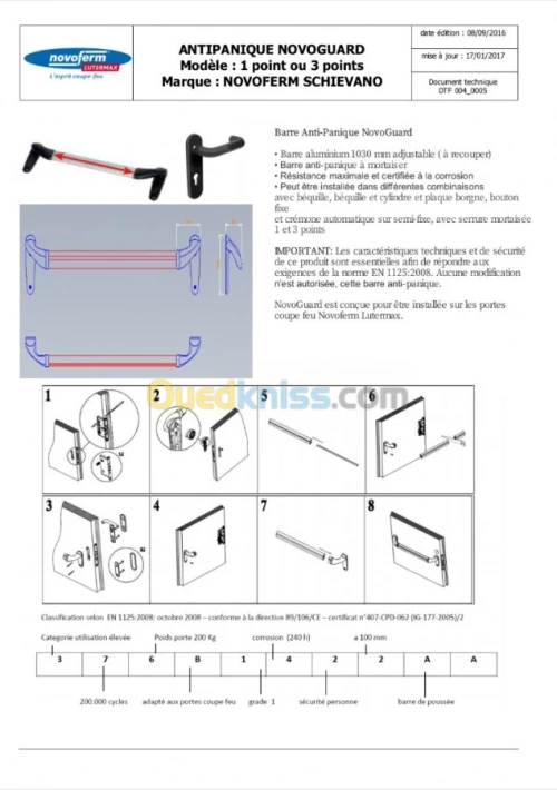 BARRE ANTI PANIQUE , ISSUE DE SECOURS