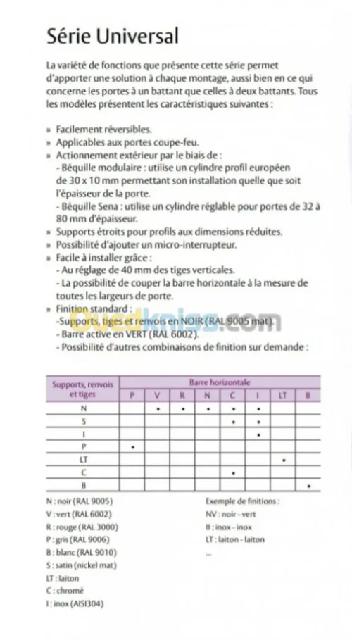 BARRE ANTI PANIQUE , ISSUE DE SECOURS