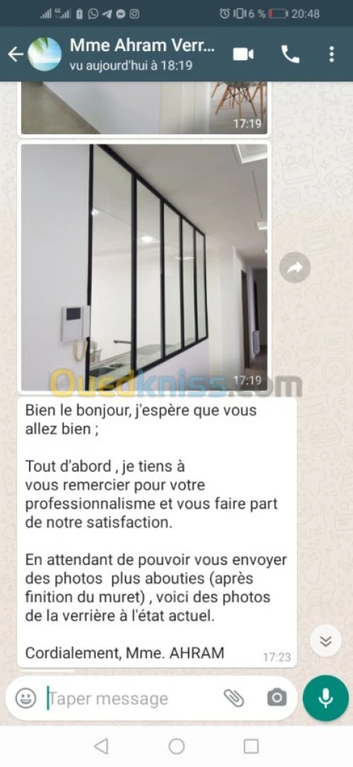 Réalisation de verrières /séparation. 