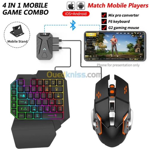 PACK Ensemble 4 en 1 avec clavier et souris, convertisseur Bluetooth mobiles Android et IOS