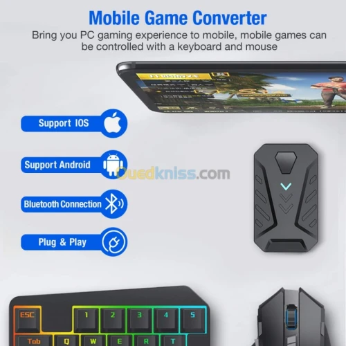 PACK Ensemble 4 en 1 avec clavier et souris, convertisseur Bluetooth mobiles Android et IOS