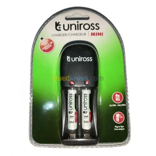 Chargeur de pile UNIROSS Mini X2 AA / AAA + 2 Piles AAA Rechargables 550mAh UCW009
