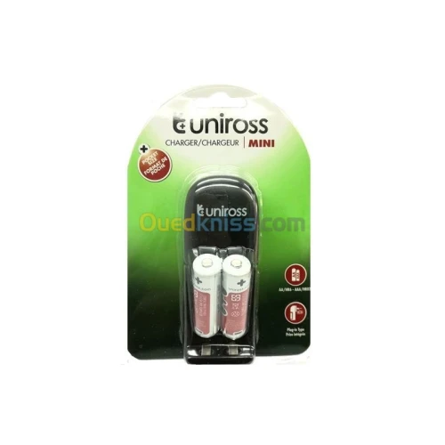Chargeur de pile UNIROSS Mini X2 AA / AAA + 2 Piles AA Rechargables 2100mAh UCW008